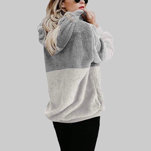 Gray & Cream Two Tone Fuzzy Hoodie - Picture 2 of 8